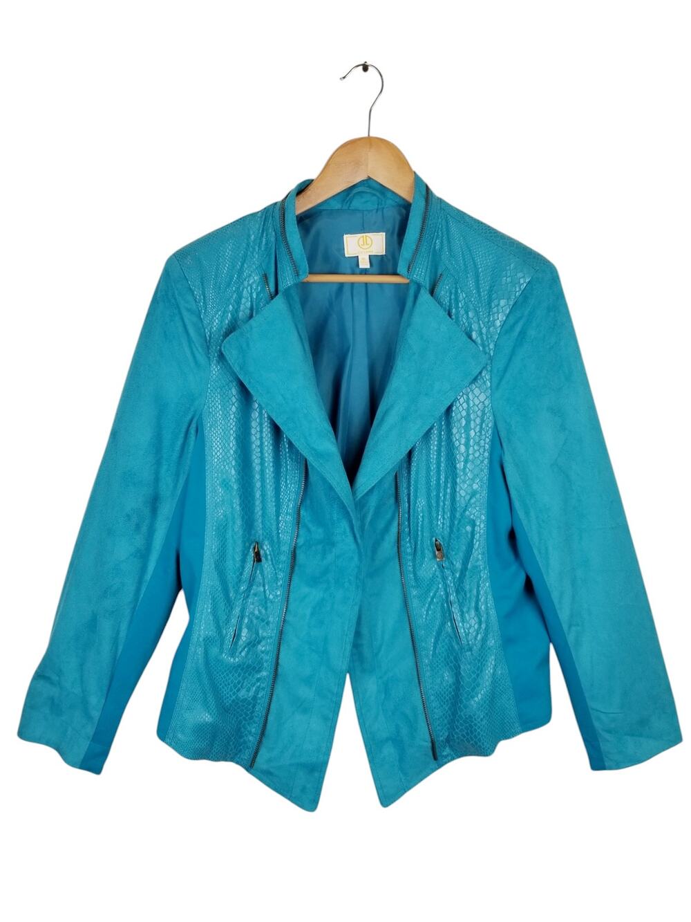 Liz Lange Women's Turquoise Blue Faux Suede Leather Moto Jacket Size XL